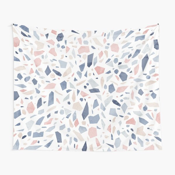 Disover Vintage pastel blue pink beige geometric terrazzo pattern Tapestry