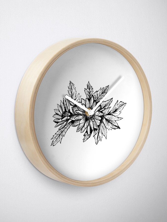 Alternate view of Pen and Ink Chrysanthemum Clock