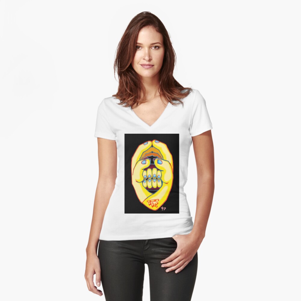 Item preview, Fitted V-Neck T-Shirt designed and sold by ThalidomideDog.