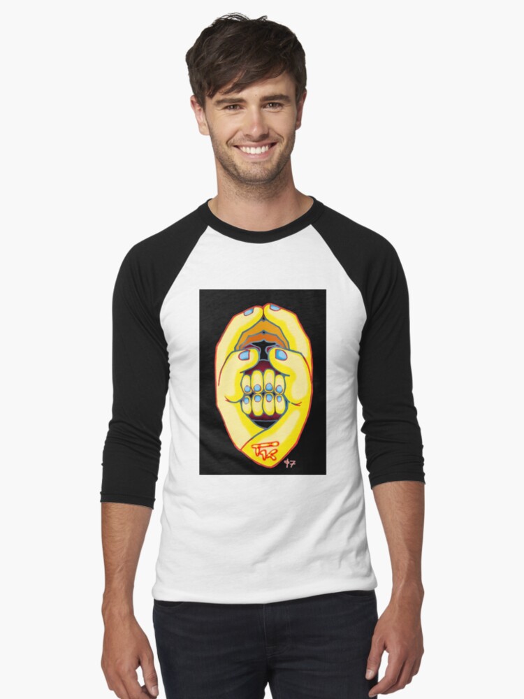 Thumbnail 1 of 3, Baseball ¾ Sleeve T-Shirt, Hand Head designed and sold by ThalidomideDog.