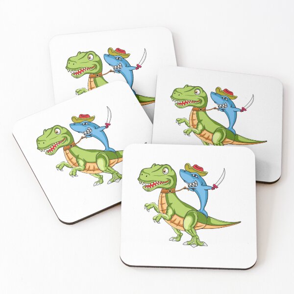 Item preview, Cute Pirate Shark Riding Dinosaur T-Rex in The Kawaii Style designed and sold by CreativeCranium.
