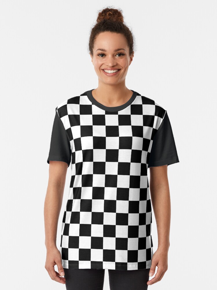 Alternate view of Black and White Check Checkered Flag Motorsports Race Day + Chess Graphic T-Shirt