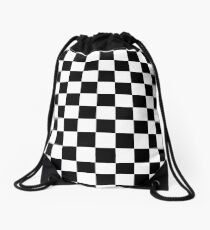 Black and White Check Checkered Flag Motorsports Race Day + Chess Drawstring Bag