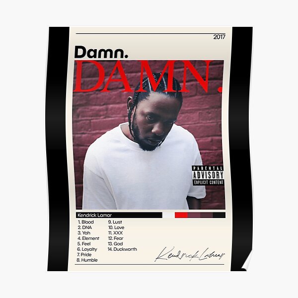 "Kendrick Lamar Poster Damn Poster Kendrick Lamar Damn Tracklist Album ...