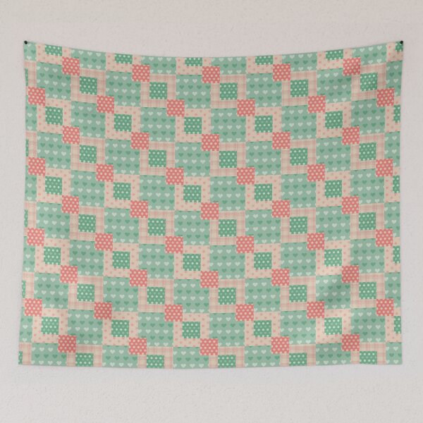 Item preview, Green and pink square patchwork pattern designed and sold by FunnyChameleon.