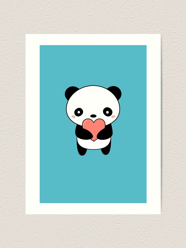 Kawaii Cute Panda With Heart Art Print by Wordsberry