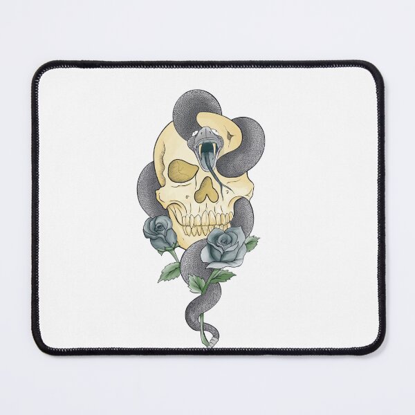 Item preview, Snake in the Skull tattoo doodle art skull head with viper black roses designed and sold by Sashindra Wijayarathna.