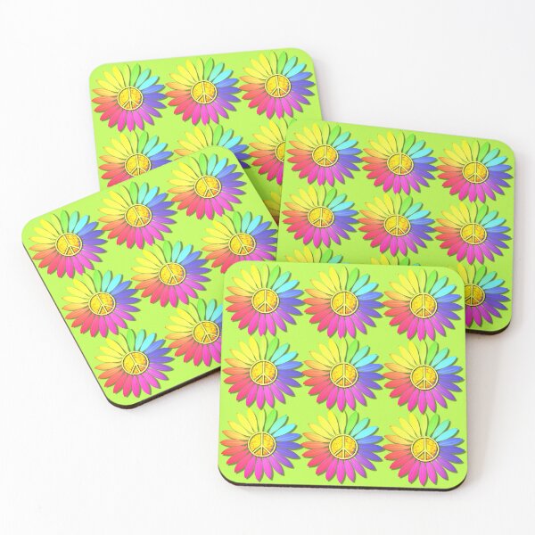 Item preview, Rainbow Sunflowers.. in a repeating pattern with a central Peace sign designed and sold by Wonder & Whimsy.