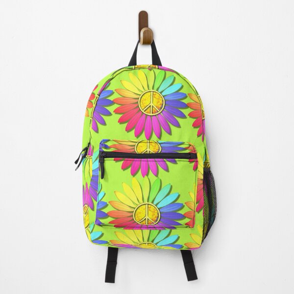 Item preview, Rainbow Sunflowers.. in a repeating pattern with a central Peace sign designed and sold by Wonder & Whimsy.