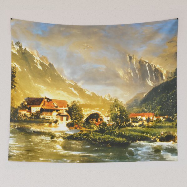Item preview, Swiss mountain stream and cottage designed and sold by fizzribbit.