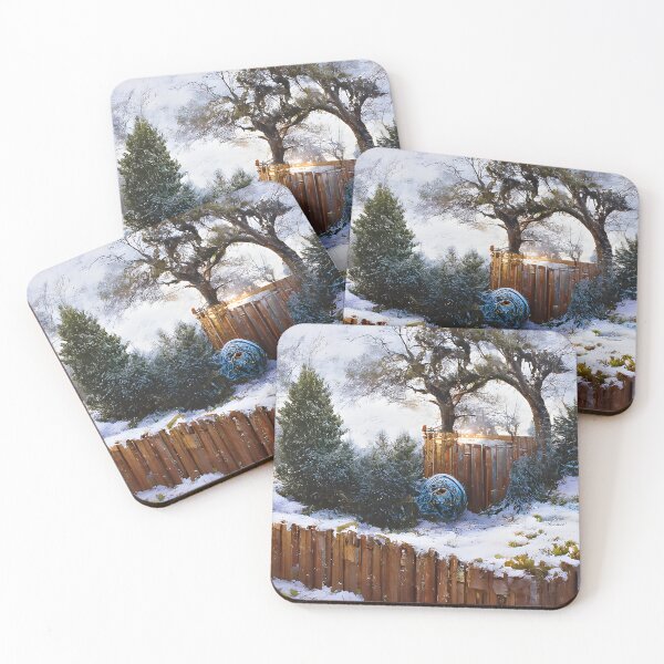Item preview, Abstract fences in winter with juniper plant designed and sold by fizzribbit.