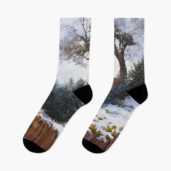 Item preview, Abstract fences in winter with juniper plant designed and sold by fizzribbit.