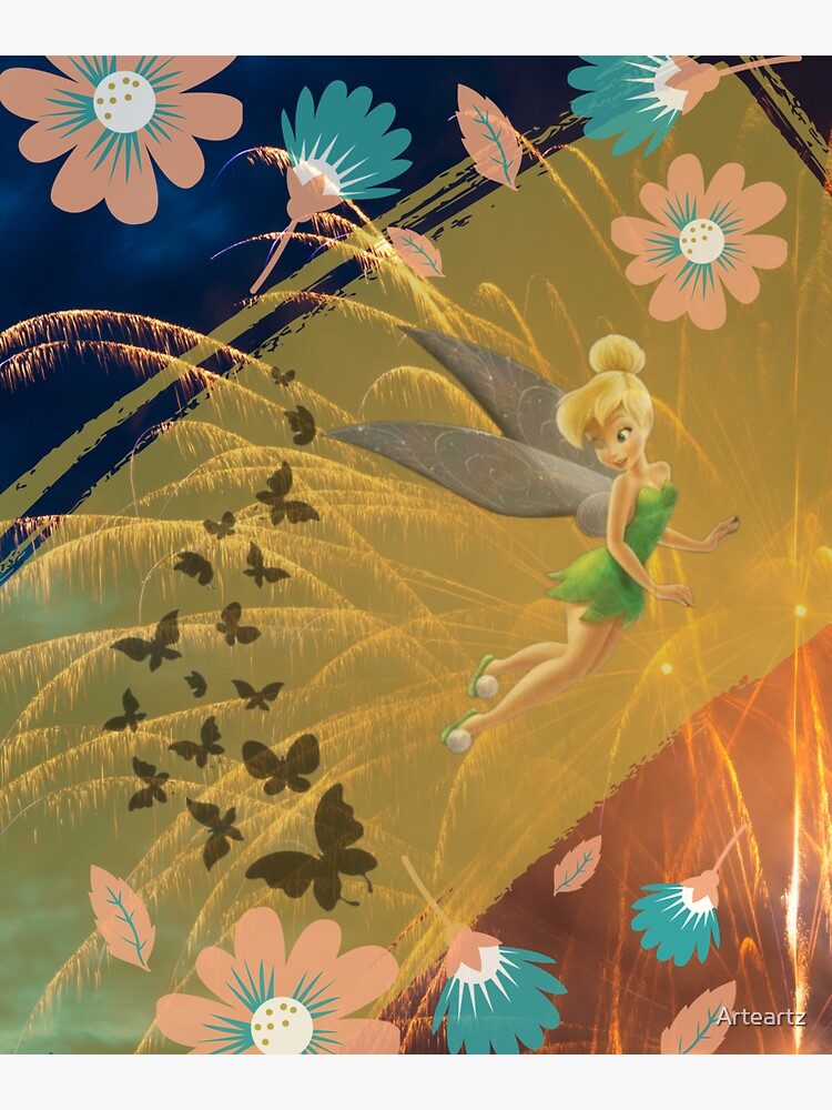 "Tinker Bell in Neverland with butterflies in a field of flowers and