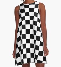 Kleines schwarzes weißes Karo Motorsport-Rennen-Flaggen-kariertes Rock-Kissen A-Linien Kleid