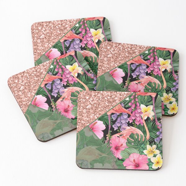 Item preview, tropical summer pink glitter flamingo pattern designed and sold by Beeroclock.