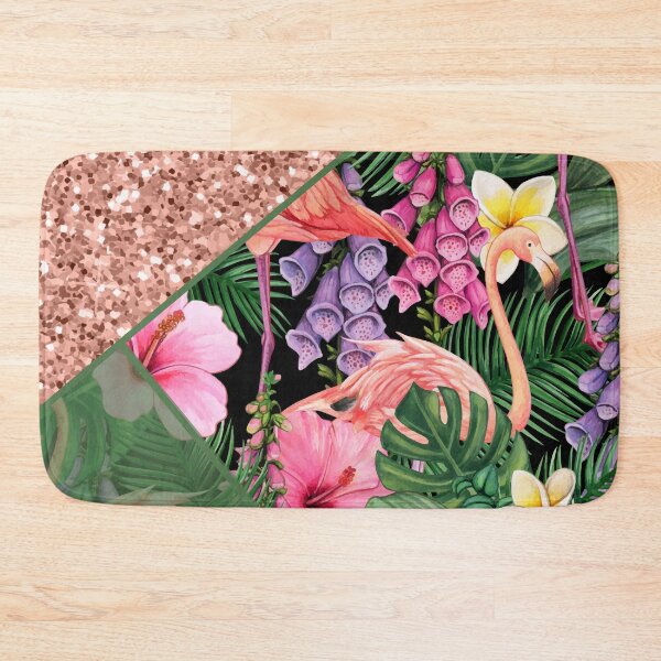 Item preview, tropical summer pink glitter flamingo pattern designed and sold by Beeroclock.
