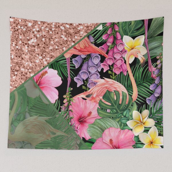 Item preview, tropical summer pink glitter flamingo pattern designed and sold by Beeroclock.