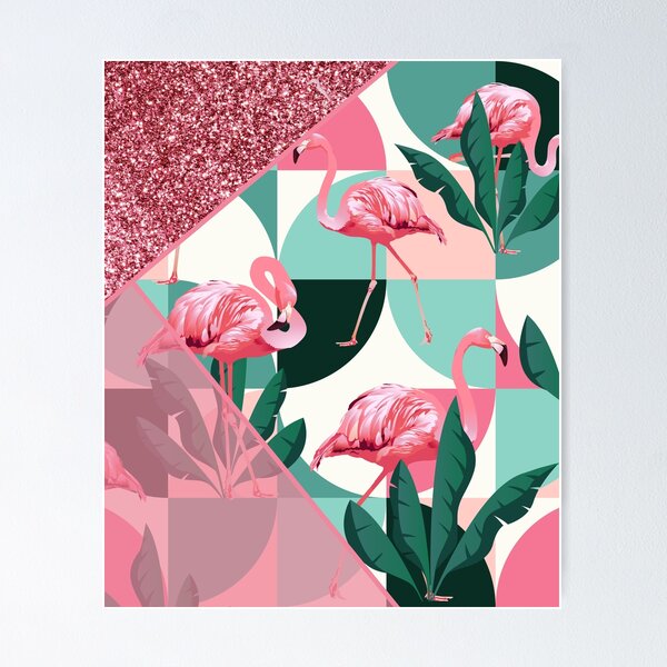 Item preview, modern summer pink glitter flamingo pattern designed and sold by Beeroclock.