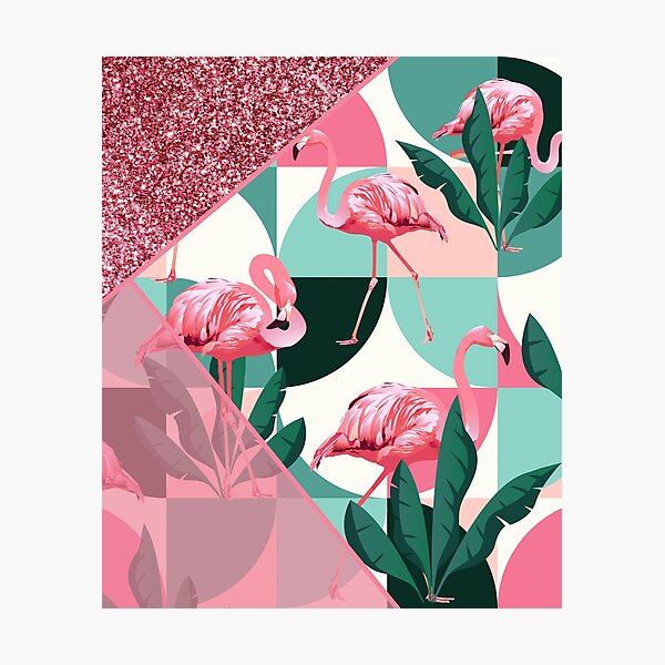 Item preview, modern summer pink glitter flamingo pattern designed and sold by Beeroclock.