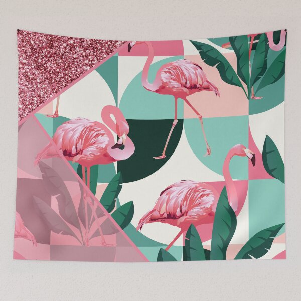 Item preview, modern summer pink glitter flamingo pattern designed and sold by Beeroclock.
