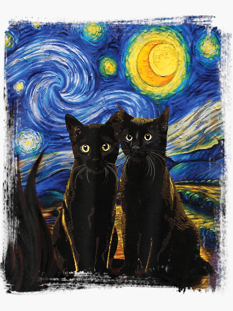 Starry Night Vincent Van Gogh Famous Painting Black Cats Sticker For