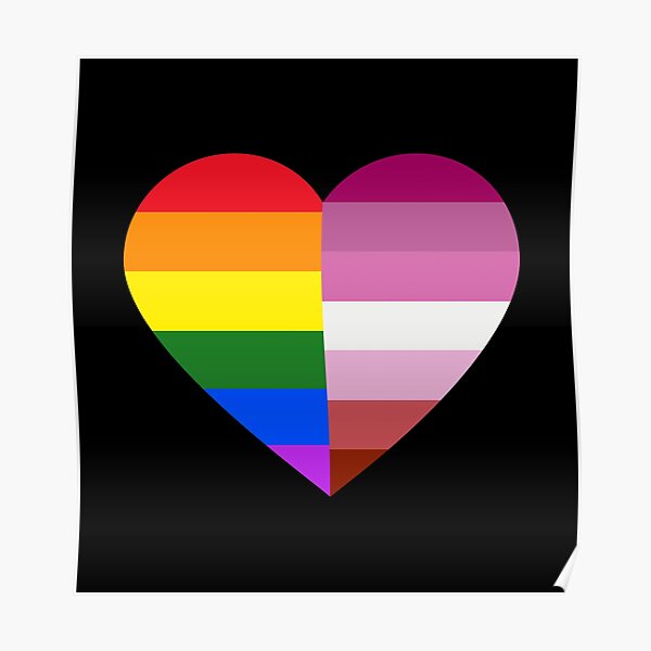 Lgbt Rainbow And Lesbian Pride Flag Heart Poster For Sale By Spacealientees Redbubble 