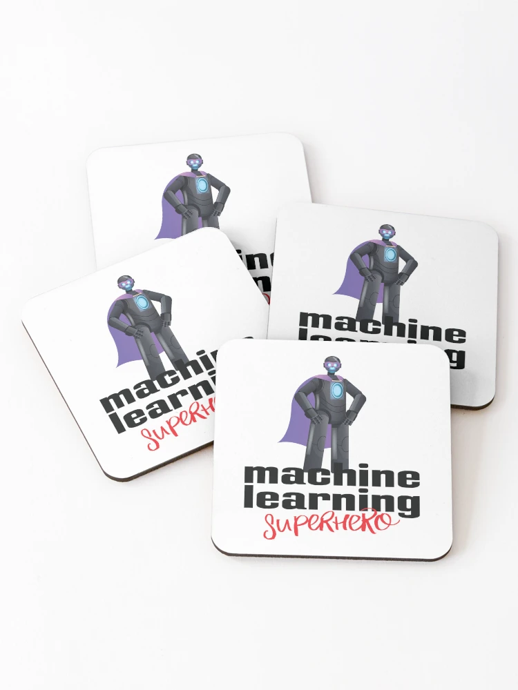 Thumbnail 1 of 5, Coasters (Set of 4), Machine Learning Superhero Cartoon designed and sold by ProjectRobotics.