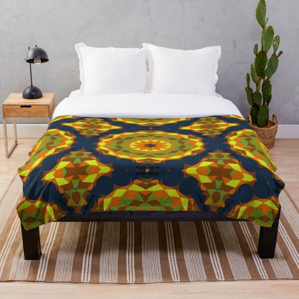 Item preview, Retro Mandala Flower Orange Blue Yellow and Green designed and sold by WormholeOrbital.
