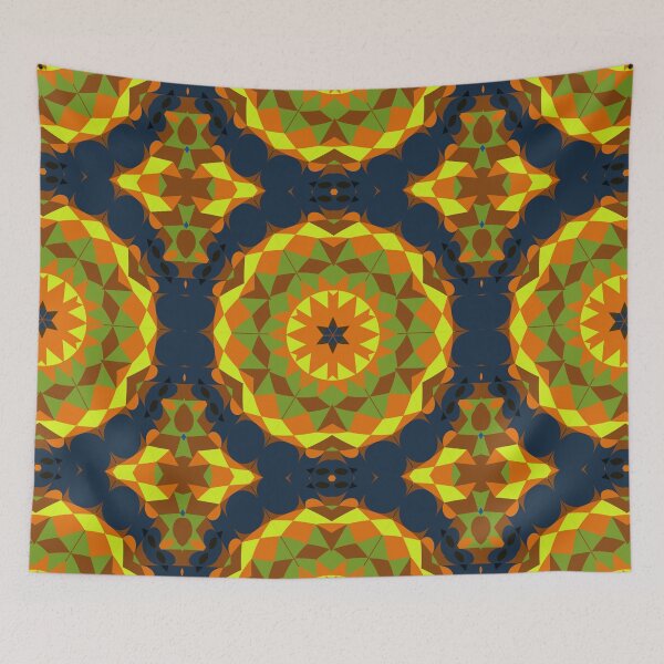 Item preview, Retro Mandala Flower Orange Blue Yellow and Green designed and sold by WormholeOrbital.