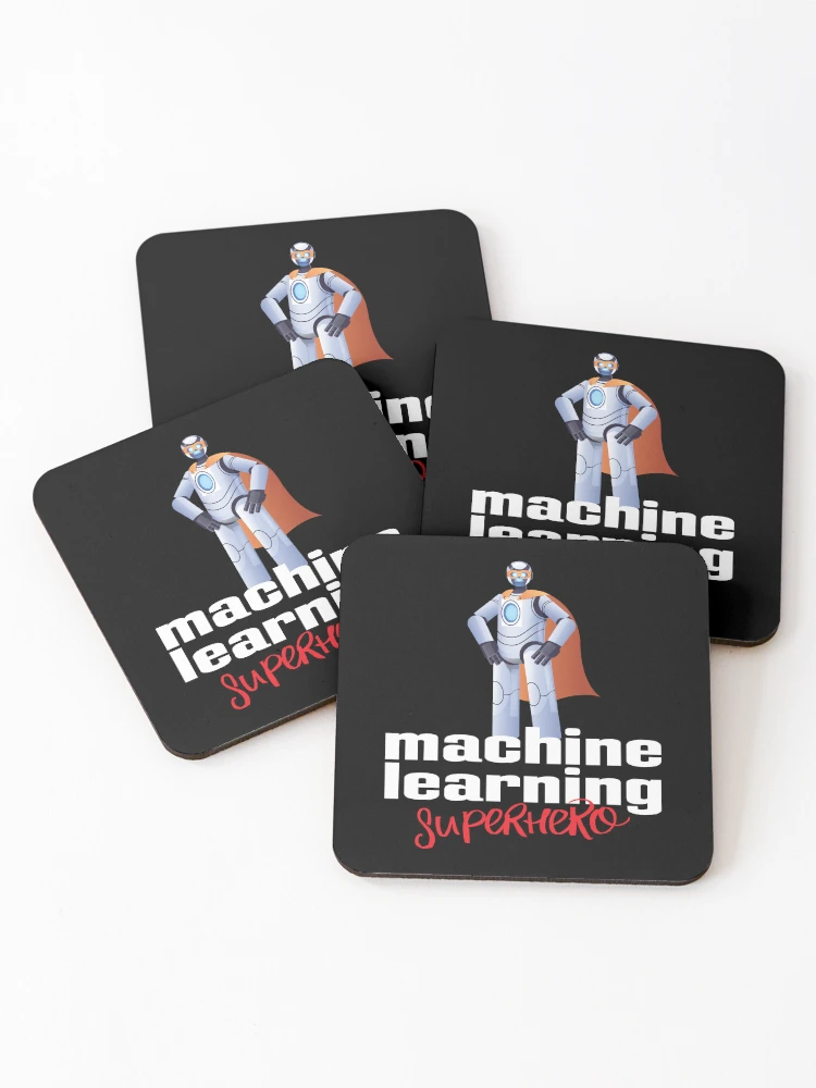 Thumbnail 1 of 5, Coasters (Set of 4), Machine Learning Superhero Cartoon designed and sold by ProjectRobotics.