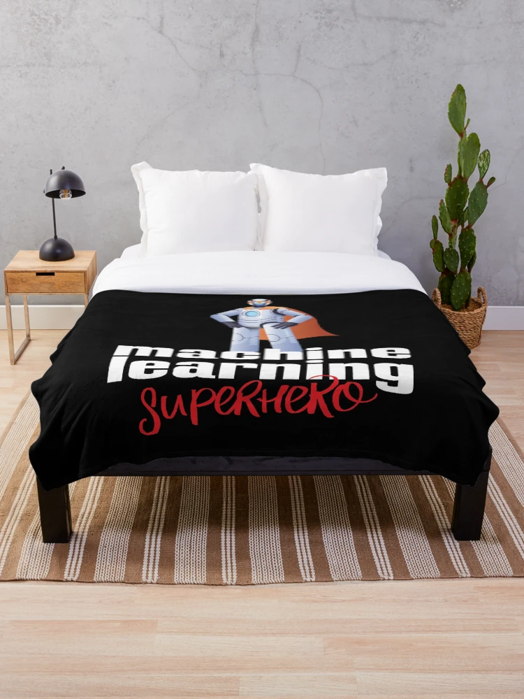 Thumbnail 1 of 6, Throw Blanket, Machine Learning Superhero Cartoon designed and sold by ProjectRobotics.