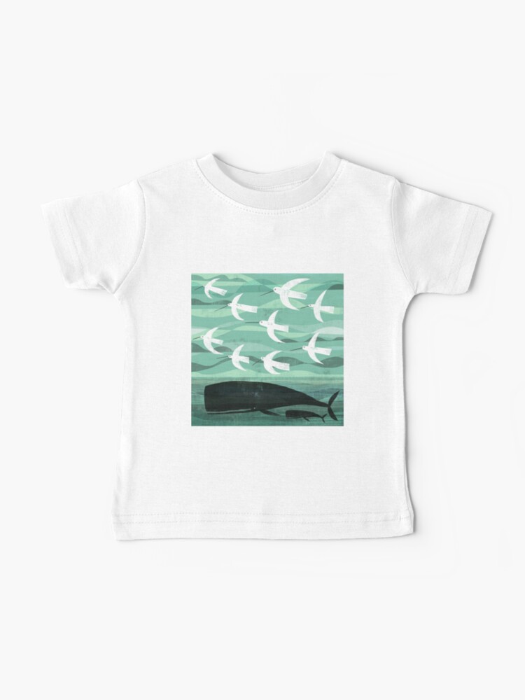 Baby T-Shirt, Whale and baby with flying birds designed and sold by Gareth Lucas