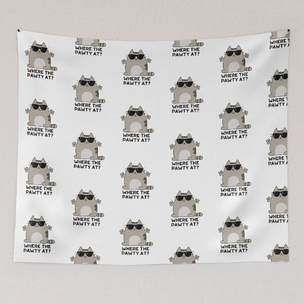 Item preview, Where The Paw-ty At Funny Party Cat Pun designed and sold by punnybone.