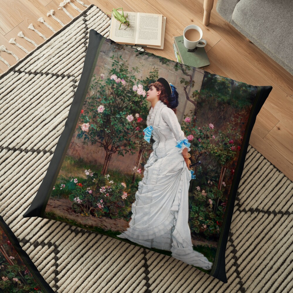 Woman And Roses by Auguste Toulmouche - Beauty In The Garden 2 Woman And Roses by Auguste Toulmouche Remastered Xzendor7 Classical Art Old Masters Reproductions Floor Pillow