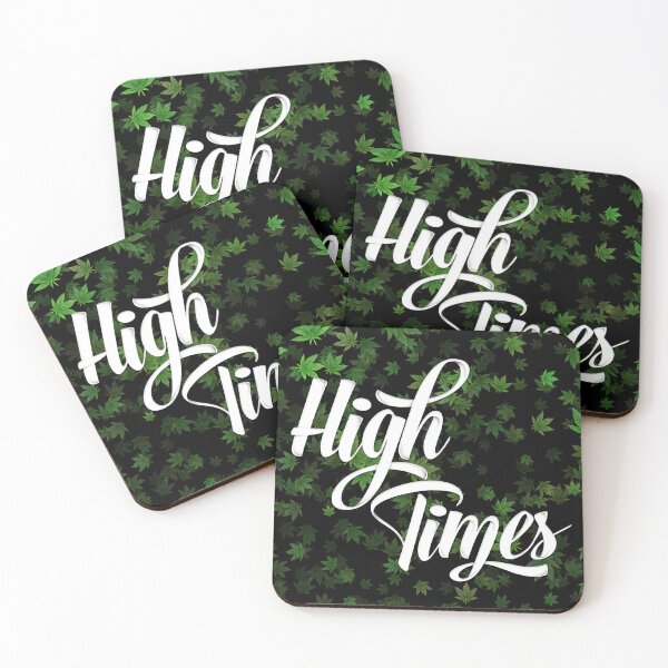 Aperçu de l'œuvre Texte de calligraphie High Times sur motif de feuilles de mauvaises herbes créée et vendue par En-core-store.