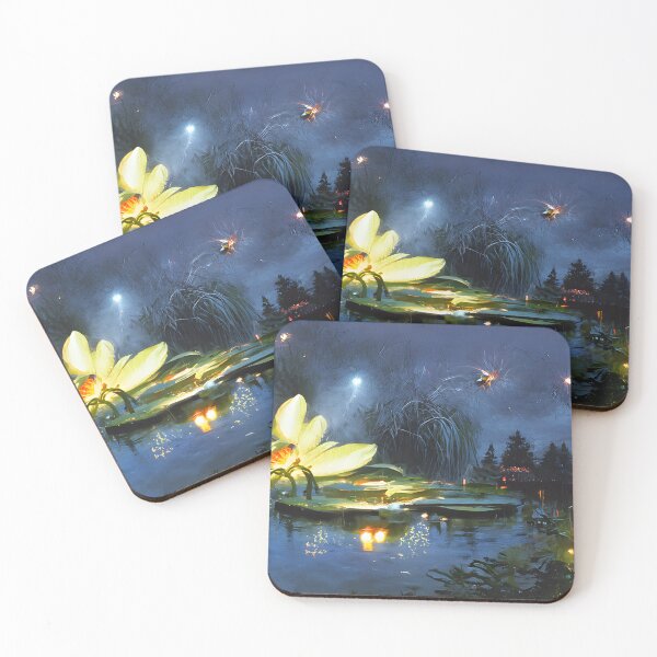Item preview, Fireflies around pond lilies  designed and sold by fizzribbit.