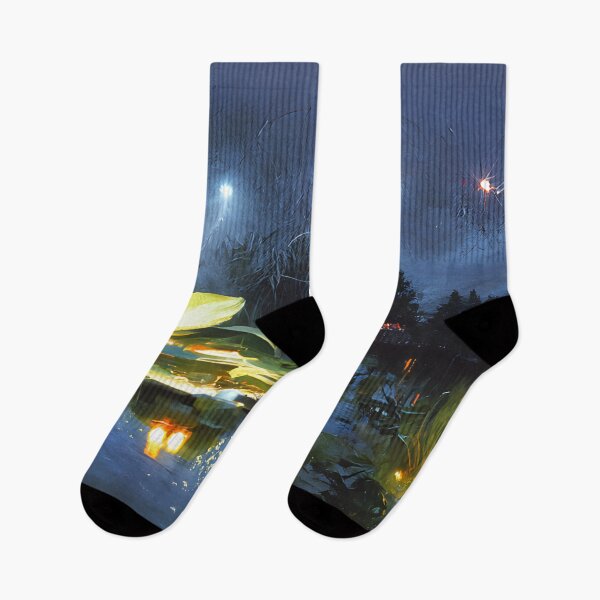 Item preview, Fireflies around pond lilies  designed and sold by fizzribbit.