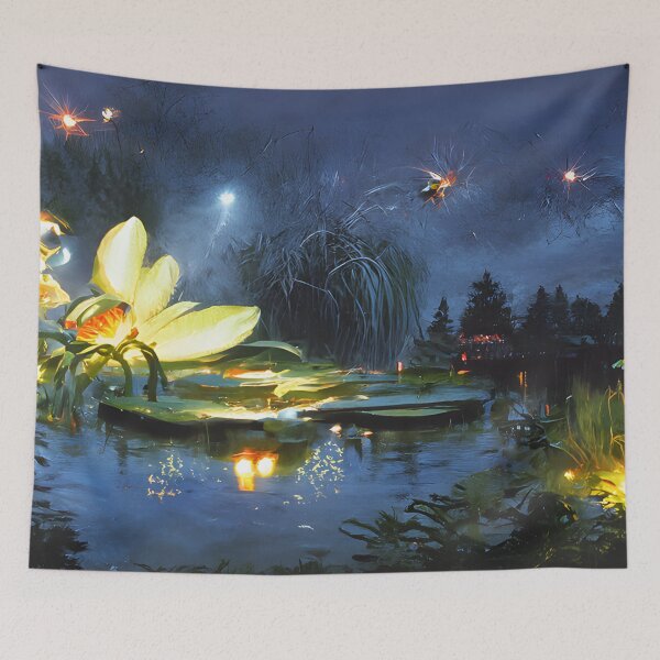 Item preview, Fireflies around pond lilies  designed and sold by fizzribbit.