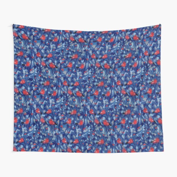 Bullfinches, Forest Birds Garden Evening Felted Wool Red Grey Blue Tapestry