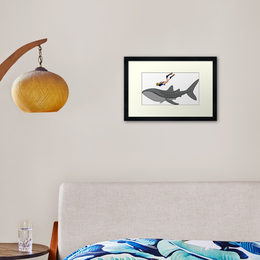 Swimming with Whaleshark Framed Art Print