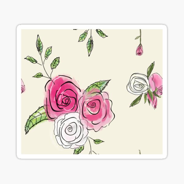 Sketchy Rose Chintz: Pink and White Rose Floral Pattern Sticker