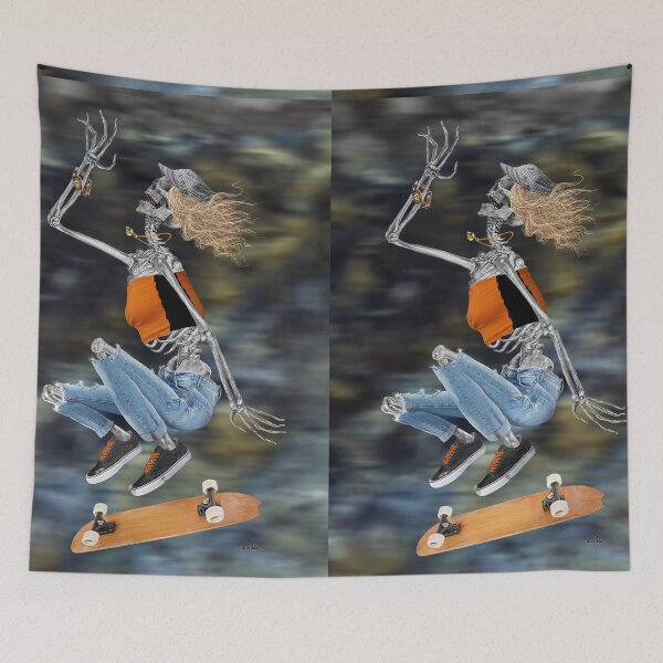 Item preview, Female Skeleton Kickflip Skateboarder Halloween Dia De Los Muertos  designed and sold by oz10.