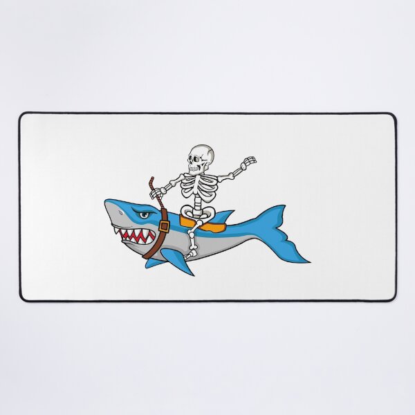 Item preview, Whimsical Skeleton Riding Kawaii Shark As If In A Rodeo designed and sold by CreativeCranium.