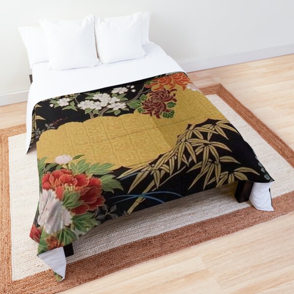 Traditional Japanese Kimono Floral Pattern Comforter