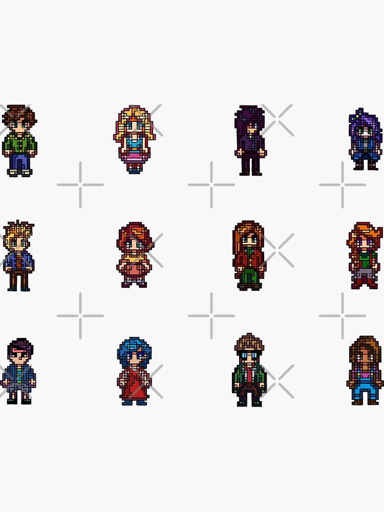 Aperçu 3 sur 3. Sticker avec l'œuvre Ensemble de PNJ Stardew Valley créée et vendue par maureenpollock.