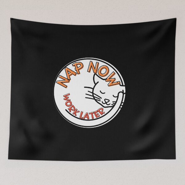 Item preview,  nap now work later, funny quote, minimalist cat design, procrastination designed and sold by allycat57.