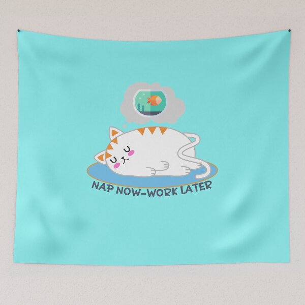 Item preview, nap now work later, funny quote, cartoon cat nap,  designed and sold by allycat57.
