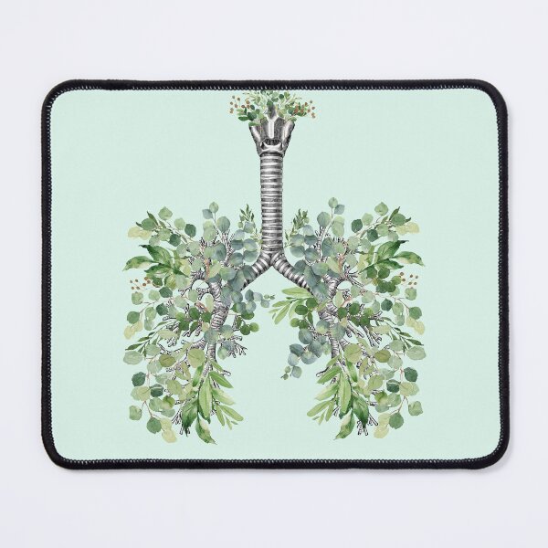 Item preview, lungs, bloom eucalyptus leaves, anatomy, watercolor blue butterflies designed and sold by Collagedream.