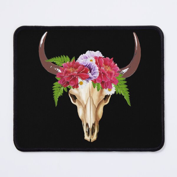 Item preview, Cow Skull and Crown red flowers peony Watercolor cute cool mask designed and sold by Collagedream.