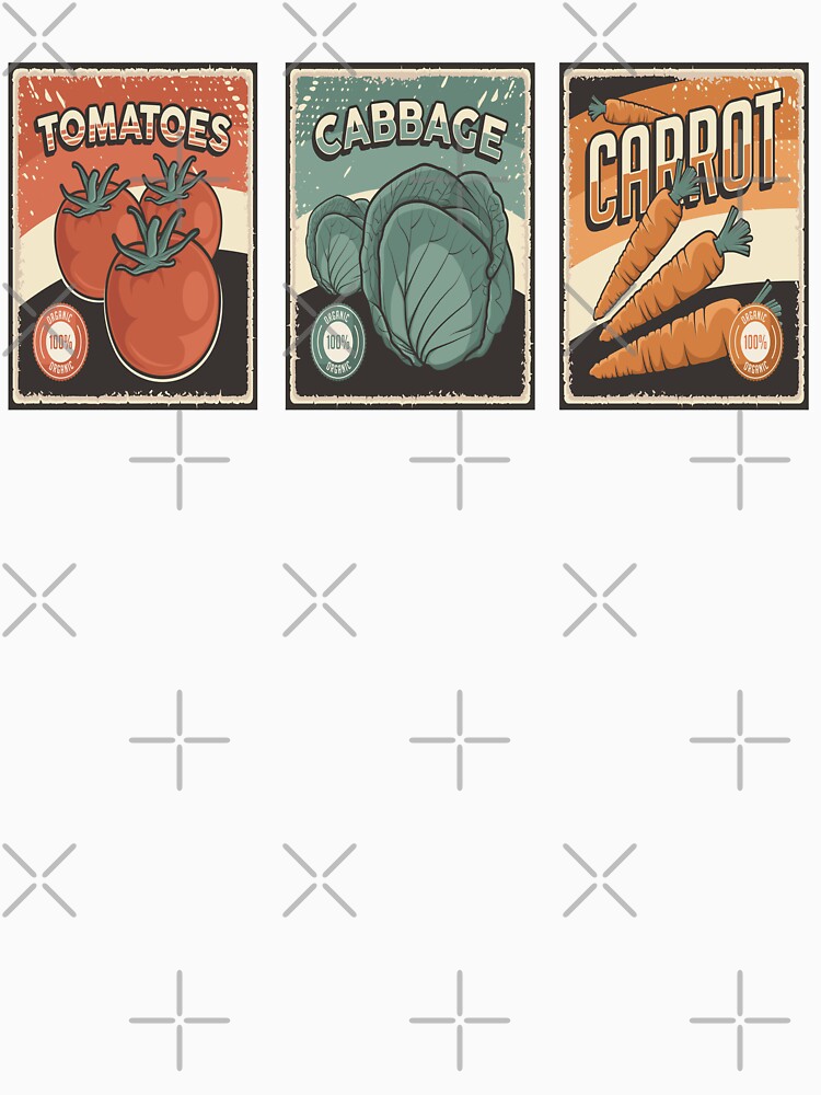 "Vintage Vegetable Seed Packets, Tomato, Cabbage, Carrot" Tshirt for
